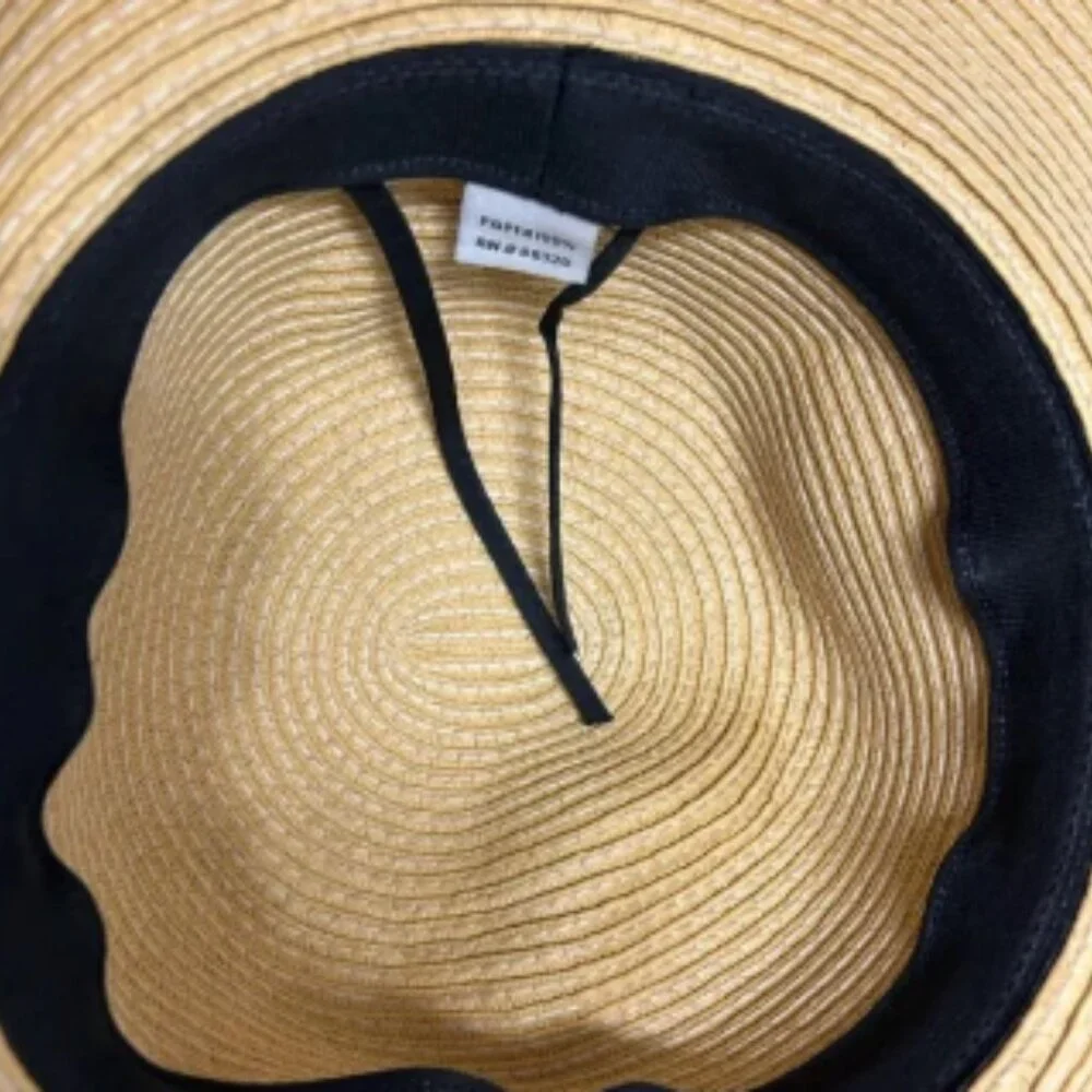 CC brand straw sun hat Tan Wide Brim Hat with Black Band “good vibes” Womens OS - Picture 4 of 5